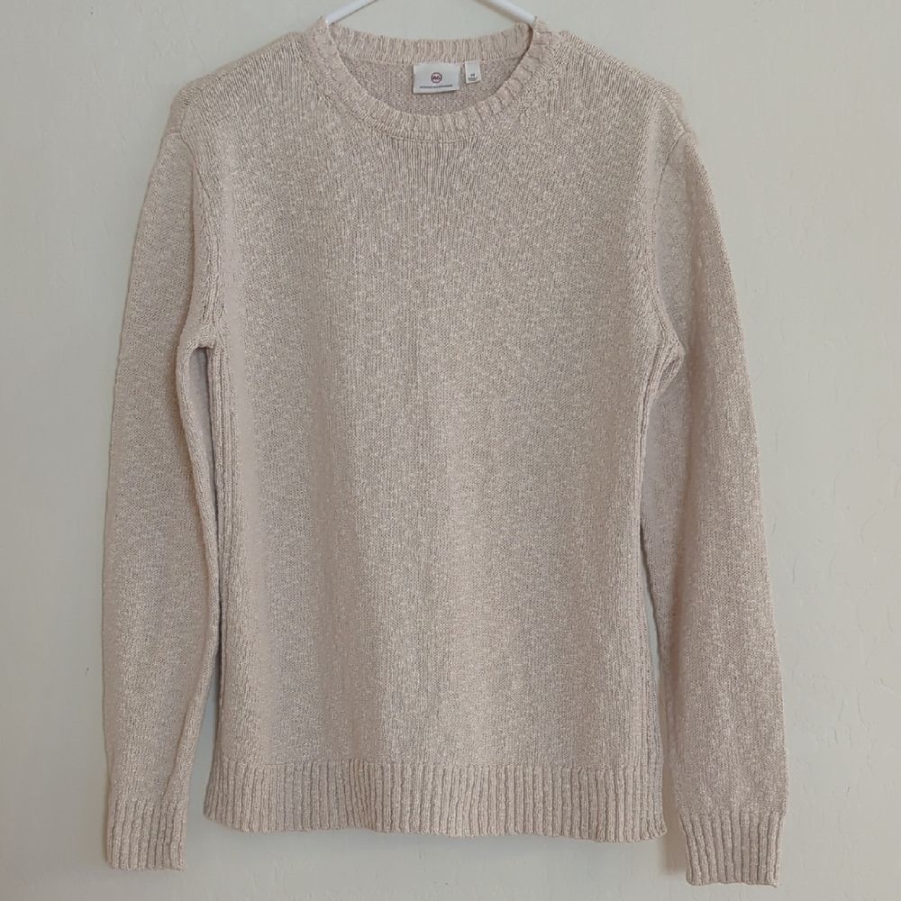 Ag Adriano Goldschmied Cotton Beige Knit Crew Neck Long Sleeve Sweater - Size XS